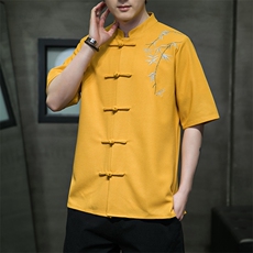 新款风刺绣汉服时尚唐装华夫格T329-P58-控75，男装民族服装，电商A227