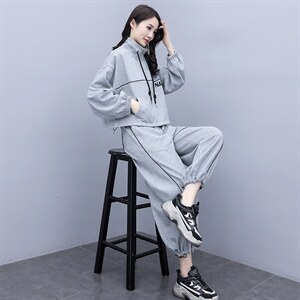 2021春秋装新款运动套装女洋气宽松韩版时尚炸街休闲两件套学院风图片