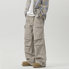2024美式复古阔腿褶皱伞兵裤宽松高街直筒工装裤，男装工装裤，星座313A-2