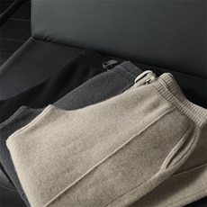 鄂尔多斯市加厚阔腿裤中缝羊毛针织直筒裤女羊绒休闲系带高腰裤子，男装休闲裤，台绒羊绒