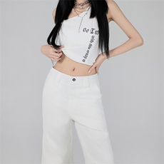 美式小众褶皱伞兵裤男女宽松休闲微喇裤高级感黑色西裤潮，女装休闲裤，星座1210-1