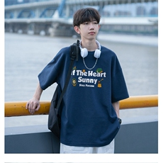 1506-1/TH12191/P30紧密赛络纺宽松休闲字母t恤男生新款t恤五分袖，男装T恤，星座1506-1