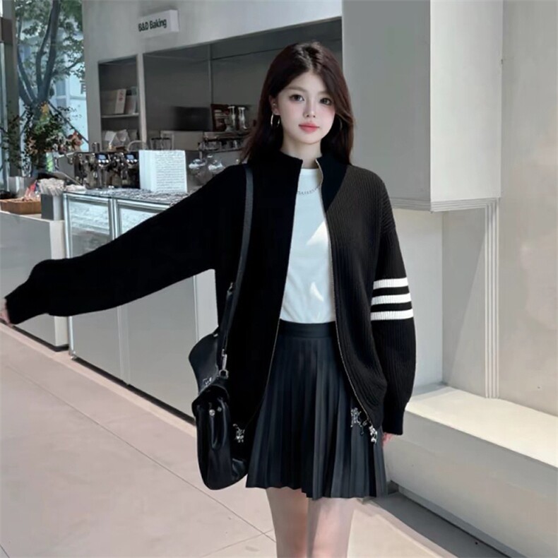 重磅秋冬北极绒开衫毛衣美式复古休闲慵懒风男女立领针织衫外套，男装针织衫/毛衣，电商A486