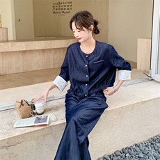 【新款】法式重工小香风拼蕾丝牛仔套装088-9836P195K318，女装套装/套裙，2C088