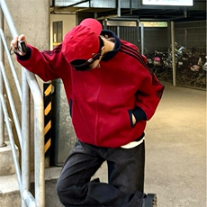 抖音得物高品质26春装美式高街重磅结构拼接织带立领卫衣外套CM42，女装短外套，电商A486