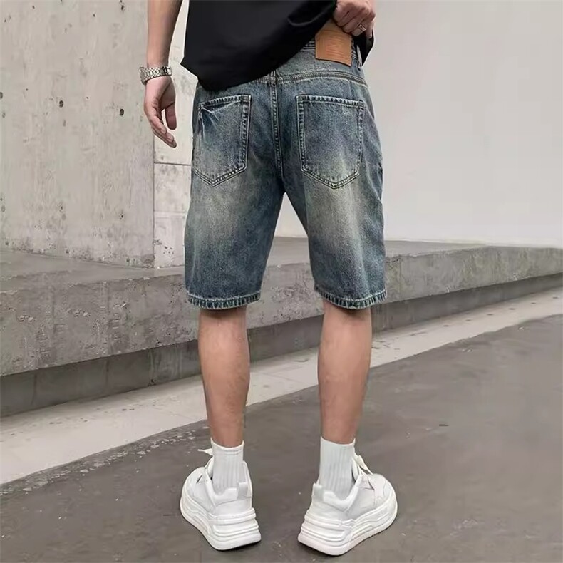 补丁牛仔短裤男夏季新款潮牌炸街美式宽松直筒薄款五分裤XX6115,男装牛仔裤,星座208-5