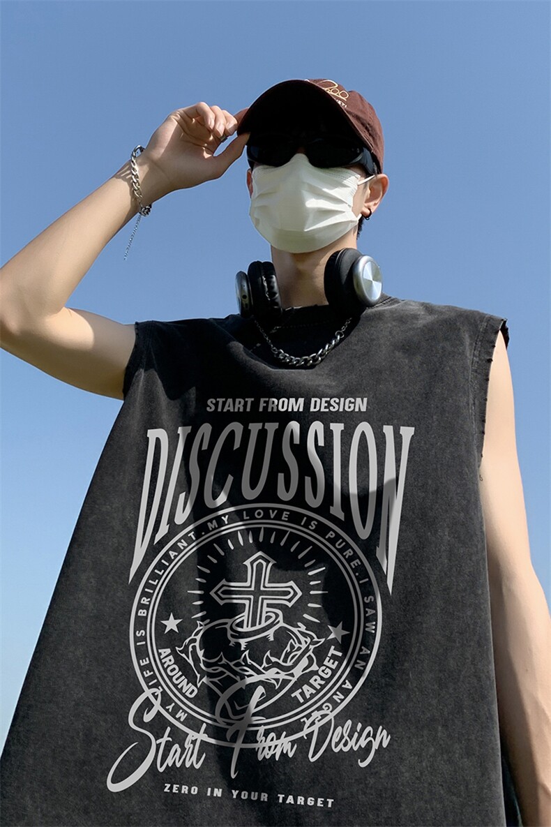 三亚外景夏季美式水洗无袖T恤潮流宽松背心潮流DT6249P45控58,男装背心/马甲,电商A268A