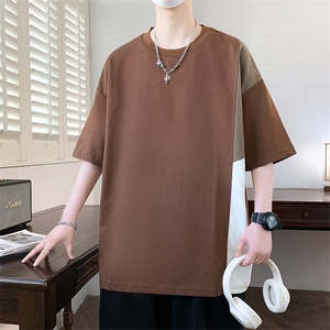 85165-特P55夏季百搭情侣港风宽松拼接短袖T恤打底衫男女短袖潮图片