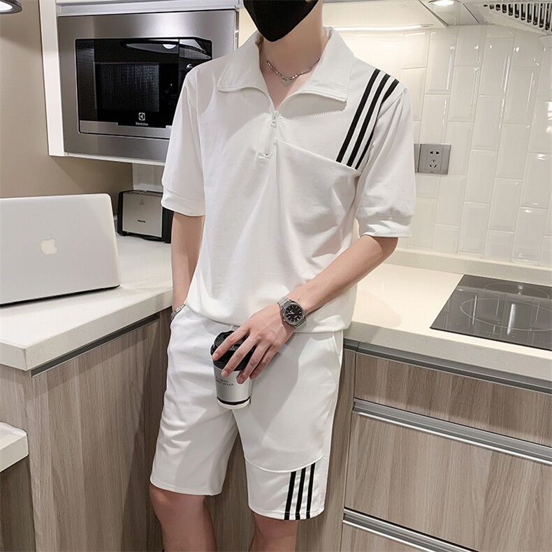 夏季社会小伙痞帅针织短袖套装轻熟风运动套装TZ2084-P85控115,男装T恤,星座313B-2(原星座309A-2)