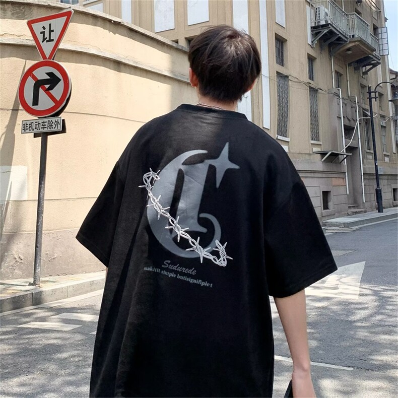 美式重磅短袖t恤男女夏季潮牌复古印花宽松情侣半袖体恤HT16-P28,男装T恤,星座1008-1