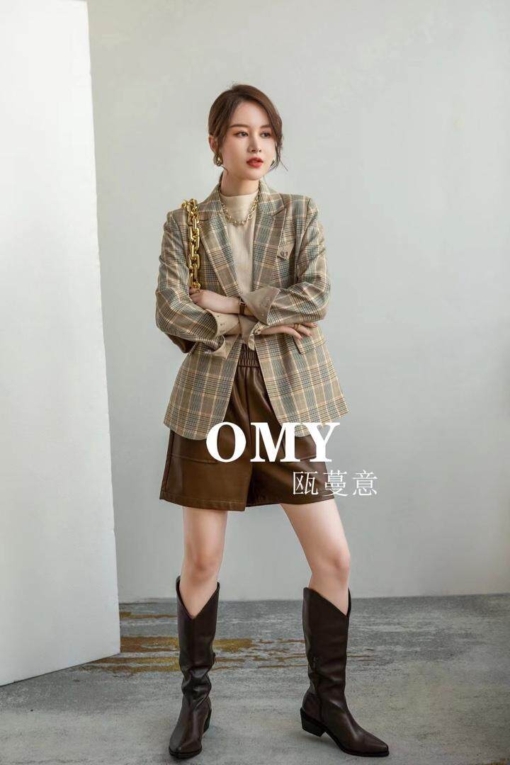 格子西装外套，女装西装，OMY 瓯蔓意