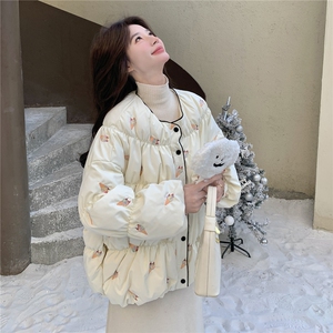 时尚圆领羽绒服女冬2025新款冰淇淋刺绣图案超火巨好看白鸭绒外套图片