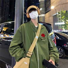 港风夜景秋款玫瑰印花宽松棒球领夹克F366特批65控98，男装夹克，电商A247