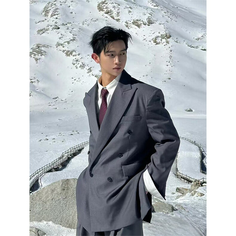 现货~春季廓形双排扣西服戗驳领垫肩休闲西装男外套X896-特P95,男装西服,星座1004-3