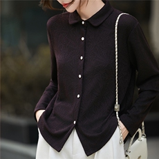 2025年秋季时尚百搭通勤简约休闲镂空衬衣领，女装针织衫/毛衣，朝贺羊绒