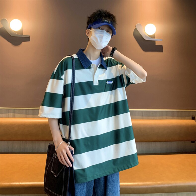 T3110-P30夏季宽松条纹polo短袖,男装T恤,星座1501-1