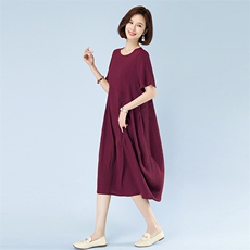 801款纯色基本款连衣裙单件2023年夏季短袖圆领，女装连衣裙，秋牧寒烟