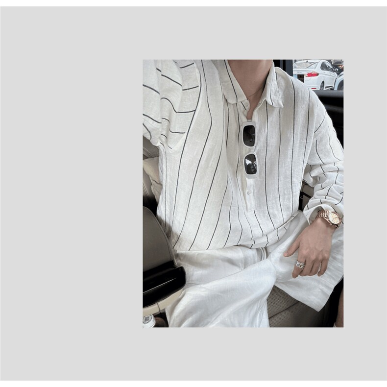 抖音--陈发财--100亚麻条纹衬衫cs005-TP85,男装衬衫,电商A089-1