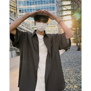 冰丝短袖白衬衫男士夏季薄款港风复古宽松高级感休闲衬衣防晒外套图片