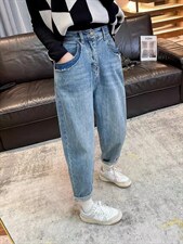 2022春套色牛仔休闲裤，女装休闲裤，雪儿诱惑