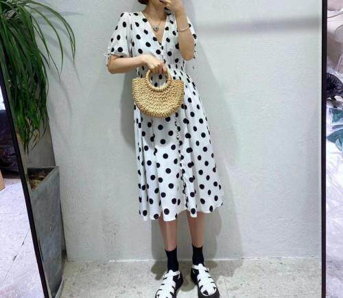 现货 夏季新款圆点连衣裙，女装连衣裙，洣沽