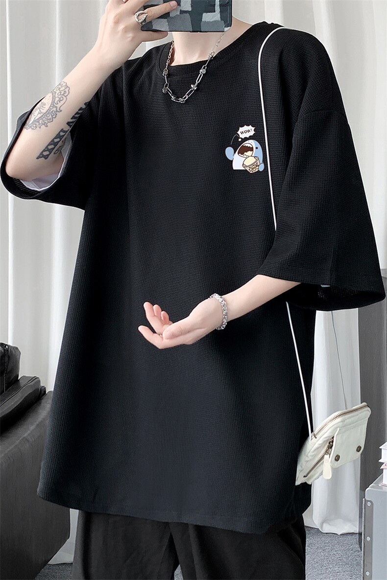 HT73239-P22华夫格t恤男短袖男大码五分袖短句风,男装T恤,电商A040