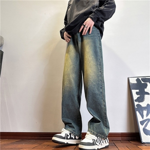 k1093-p45-控68  M-5XL现货磨白渐变宽松cleanfit牛仔裤图片