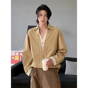 马登工装美式休闲半开襟立领卫衣慵懒风翻领纯色针织Polo衫男春秋图片