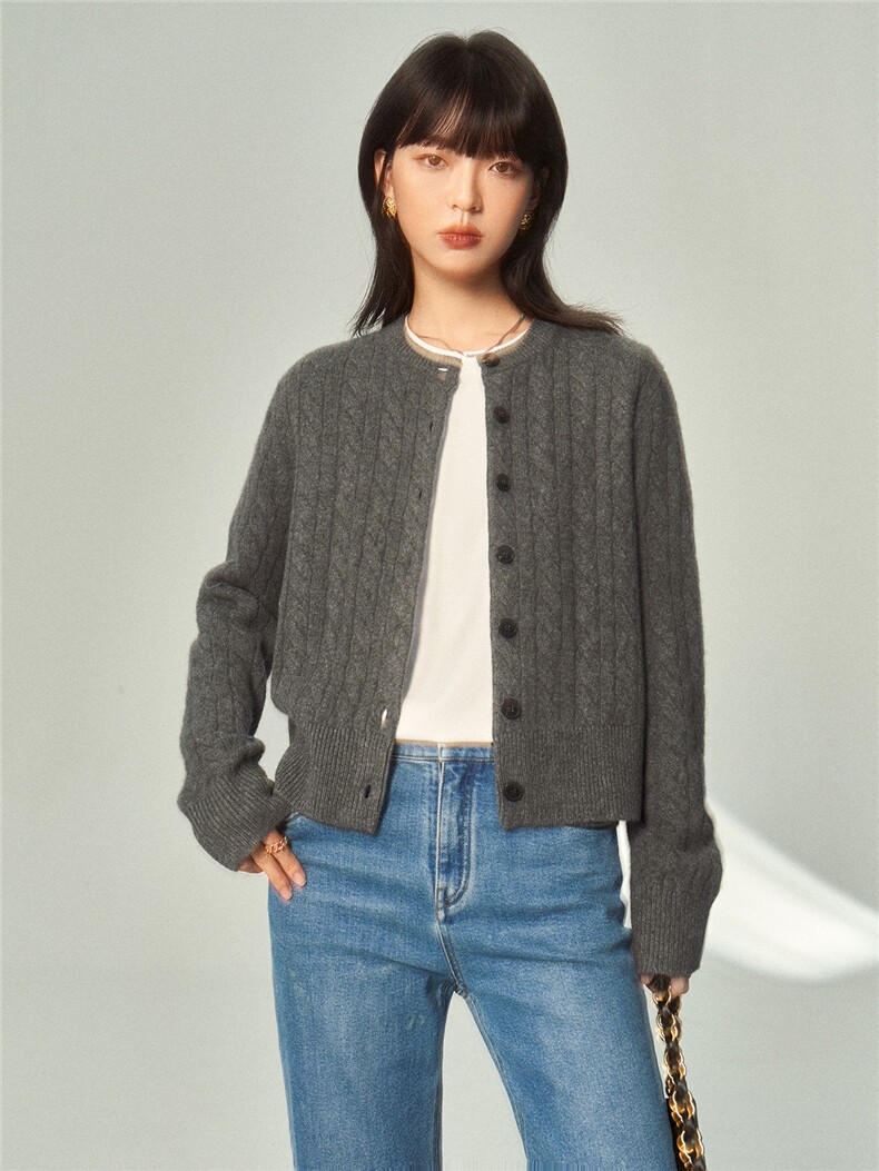 秋冬新款女圆领外搭纯色韩版毛衣外套显瘦开衫,女装羊绒衫,澳霖羊绒