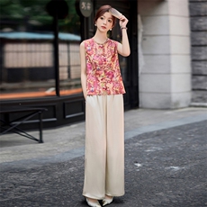 现货！夏季新款2025套装女轻奢高级感印花醋酸缎面两件套，女装套装/套裙，涵墨
