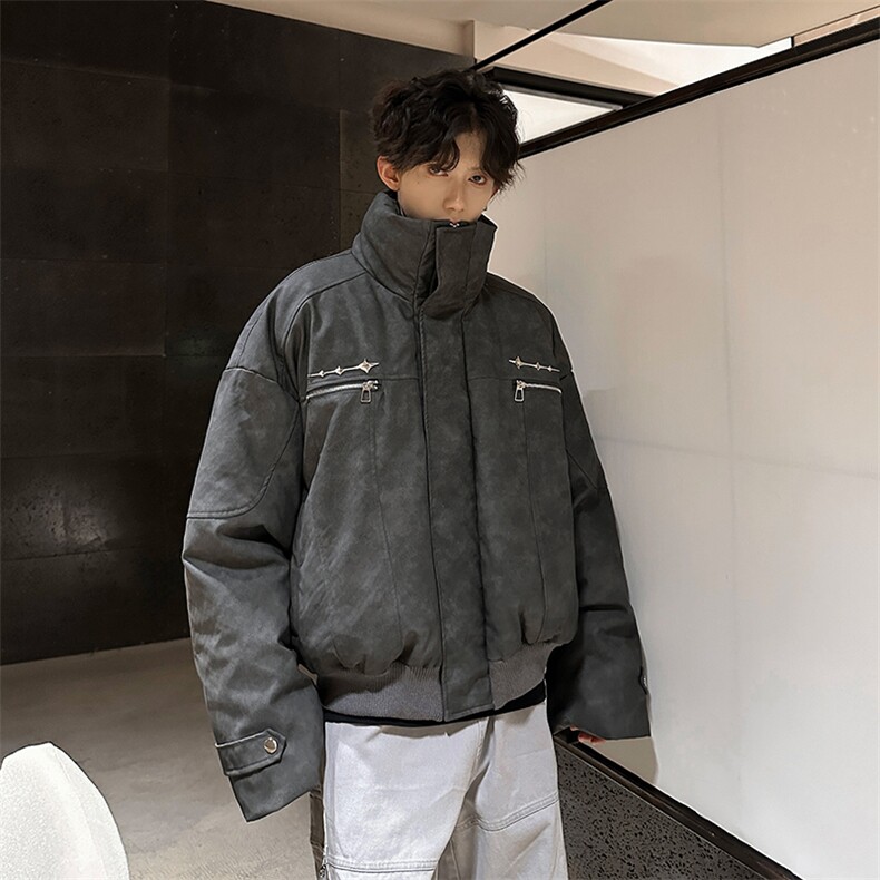 405A美式复古个性金属设计短款皮衣棉服MY24916-特批108控178,男装皮衣,星座405A