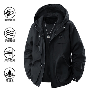 2025春款美式连帽服夹克男港风复古工装外套JK0136-P85图片