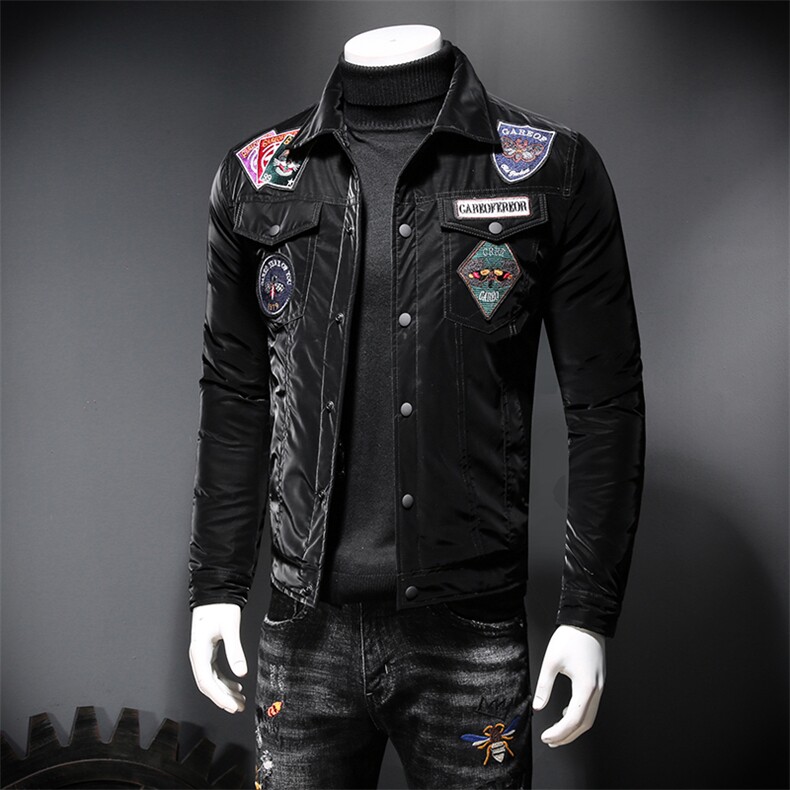 7126冬季新款潮男个性翻领羽绒服个性徽章刺绣白鸭绒外套P315,男装羽绒服,钱塘2010-1