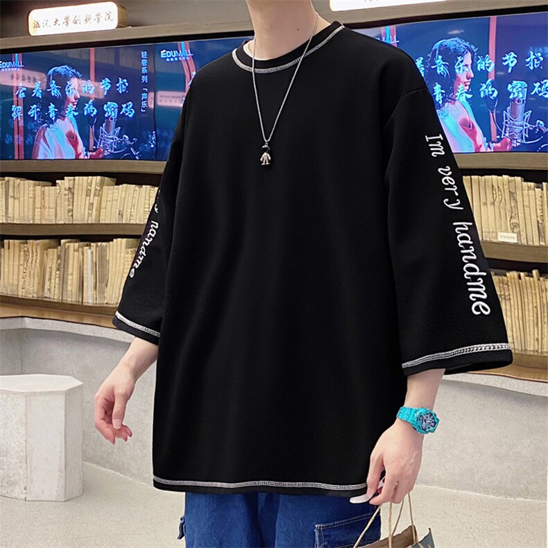 日系港风ins七分袖T恤男加肥加大码胖子衣服250斤大码男装刺绣,男装T恤,星座909