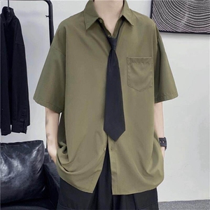 wassup happy短袖衬衫男士夏季薄款潮流高级感痞帅衬衣服休闲外套图片