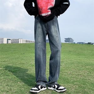 牛仔裤男水洗做旧宽松直筒裤子高街ins潮牌阔腿休闲长裤GH964-P45图片