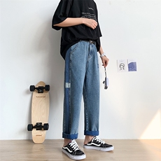 九分牛仔裤男潮牌宽松韩版潮流夏季直筒休闲阔腿男生裤子K806-P45，男装牛仔裤，电商A318