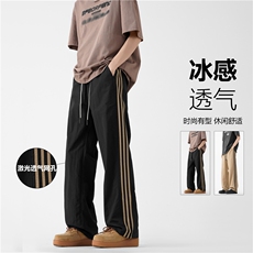 抖音品质夏季新款透气冰丝条纹宽松休闲裤B315-K24153-特p35控68，男装休闲裤，电商B315