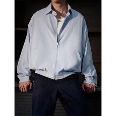 蓝白条纹衬衫夹克男款秋季潮牌cleanfit短款棒球服外套W6665-P71，男装夹克，星座412-3