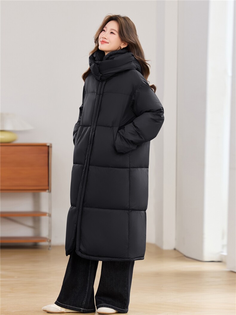 灰色加厚保暖长款连帽棉服外套女2025冬季新款气质氛围感百搭棉衣,女装棉衣/棉服,江南富贵女