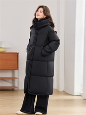 灰色加厚保暖长款连帽棉服外套女2025冬季新款气质氛围感百搭棉衣，女装棉衣/棉服，江南富贵女