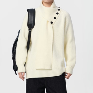 1506-1/MYM2021高品质带围巾毛衣/P62立领毛衣外套时尚方形纽扣男图片