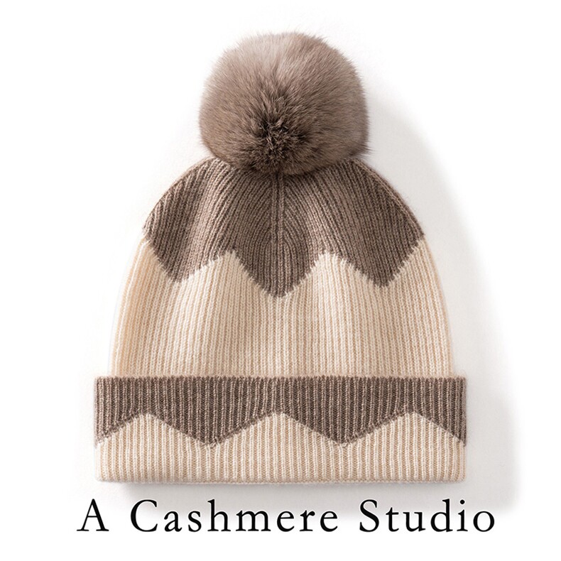 2025时尚百搭通勤简约锯齿纹加球翻边帽，帽子，蒙娇羊绒
