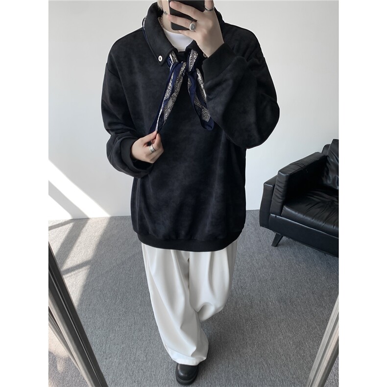 现货WY10170-特P48加绒P58设计感可拆卸丝巾百搭大码卫衣小众,男装卫衣,电商A059