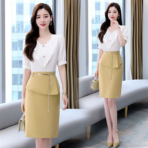 2022夏季新款简约优雅气质拼接时尚纯色两件套裙套装款，女装套装/套裙，火爆靓佳人