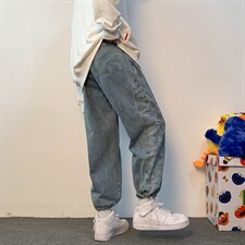 牛仔裤新款腰果花束脚阔腿直筒宽松春秋学生九分裤子ins潮k96-p45图片