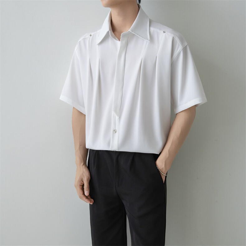 小伙立领纯色衬衫男休闲宽松风刺绣衬衣轻熟风A236-82573-P55,男装衬衫,电商A236