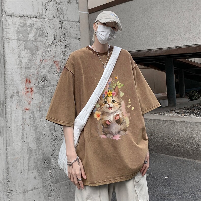 潮牌宽松短袖t恤蜡染美式复古高街水洗做旧517A-2-SX245-P38,男装T恤,星座517A-2