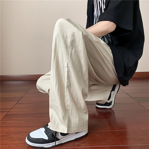 简约休闲风宽松垂感直筒裤男女松紧腰长裤卡其色K72052-特价P40图片