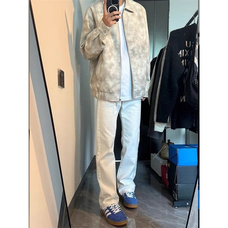 722-P62美式高街扎染皮衣外套男高级感春秋新款cleanift机车,男装皮衣,电商B323A